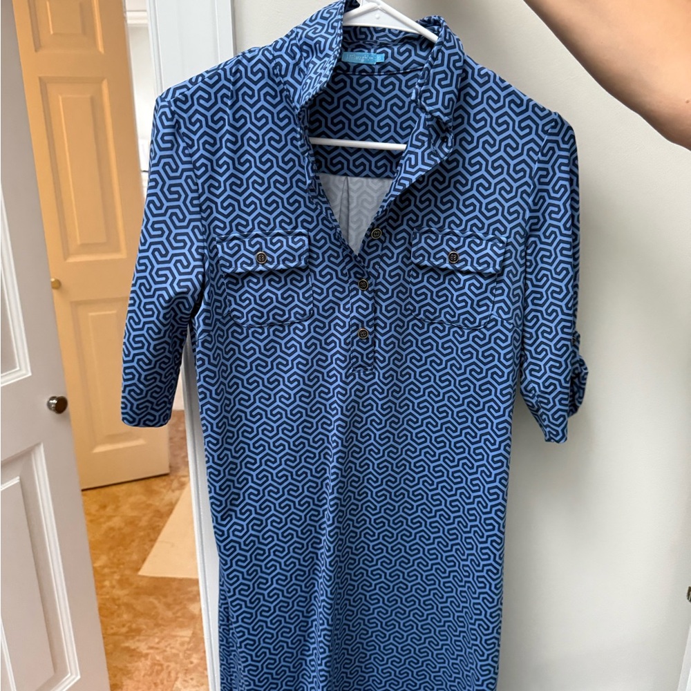 J. McLaughlin Navy Geometric Midi Dress